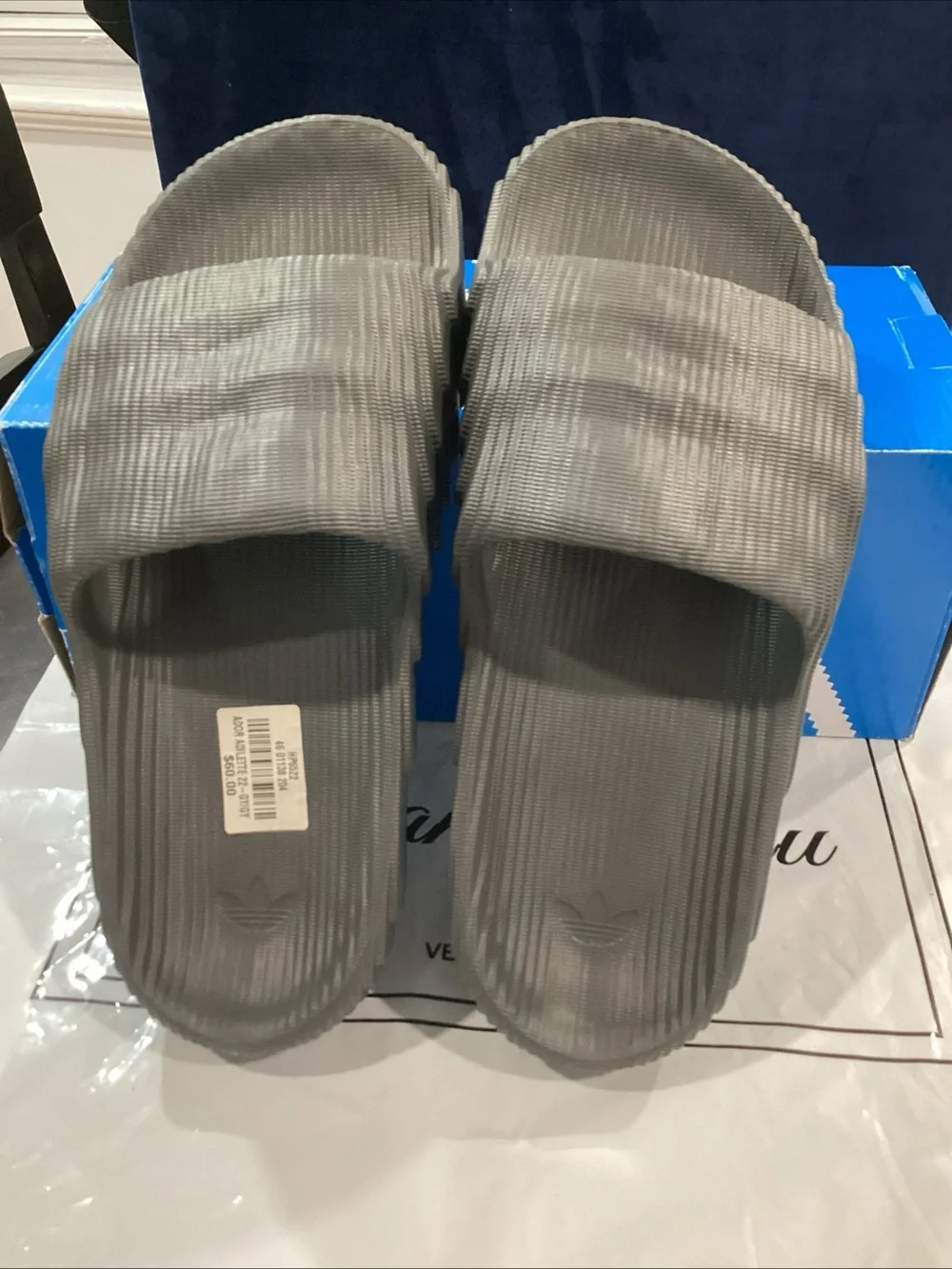Adidas Adilette 22 Grey Slides Men’s Size 8 HP6522 NIB